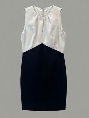 Ted Baker White and Black Colorblock Midi Sheath Dress
